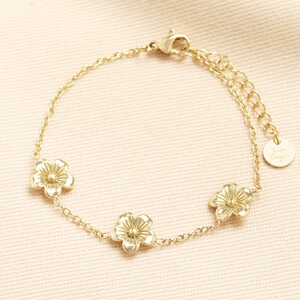 Stainless Steel Blossom Flower Charm Bracelet in Gold
