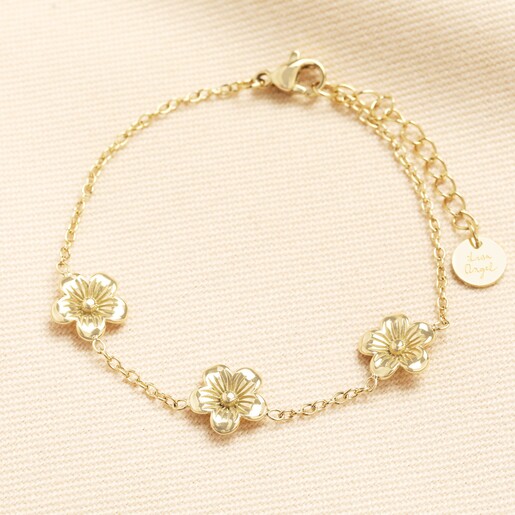 Stainless Steel Blossom Flower Charm Bracelet in Gold
