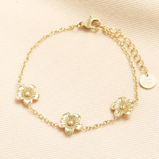 Stainless Steel Blossom Flower Charm Bracelet in Gold