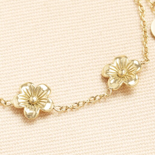 Stainless Steel Blossom Flower Charm Bracelet in Gold