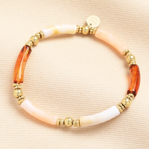 Stainless Steel Orange Tones Beaded Bracelet in Gold