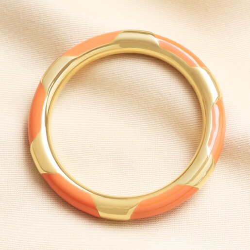 Stainless Steel Enamel Orange Bangle Bracelet in Gold