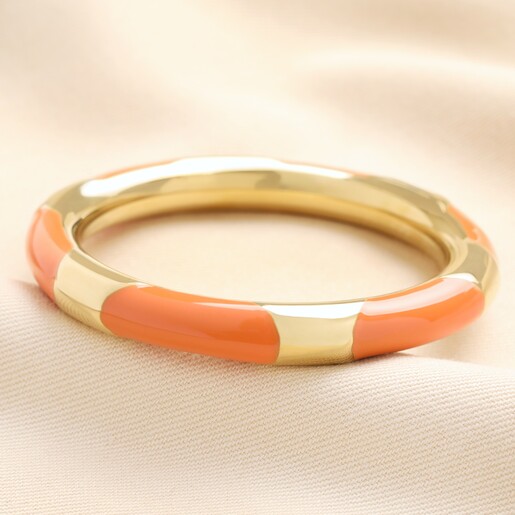 Stainless Steel Enamel Orange Bangle Bracelet in Gold