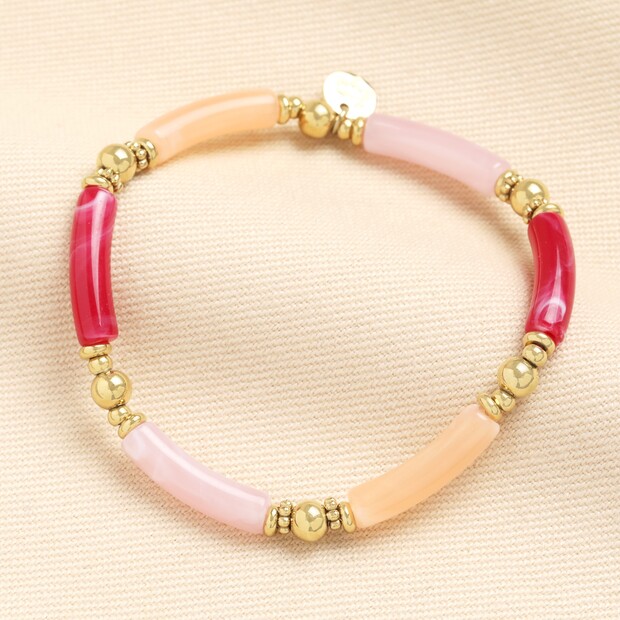 Stainless Steel Pink Tones Beaded Bracelet in Gold