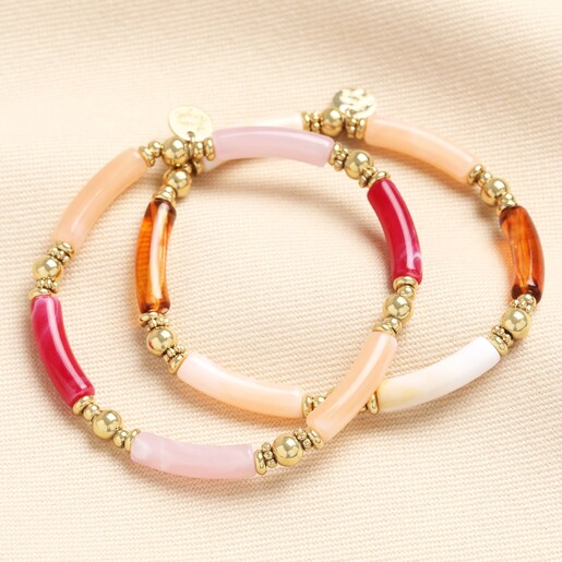 Stainless Steel Pink Tones Beaded Bracelet in Gold