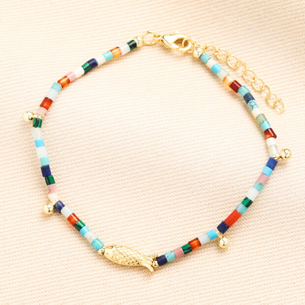 Semi Precious Stone Fish Beaded Bracelet in Gold Semi Precious Stone Fish Beaded Bracelet in Gold