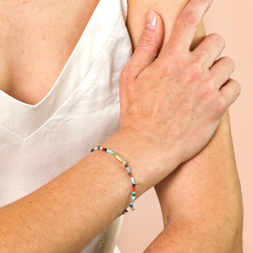 Semi Precious Stone Fish Beaded Bracelet in Gold