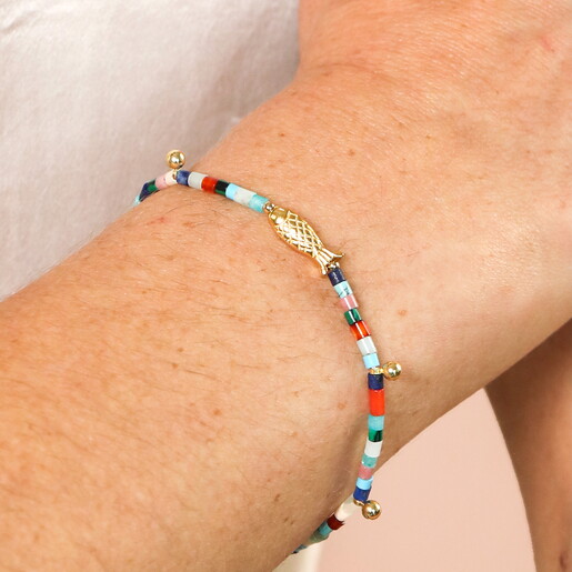 Semi Precious Stone Fish Beaded Bracelet in Gold