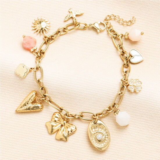 Stainless Steel Chunky Charm Bracelet in Gold
