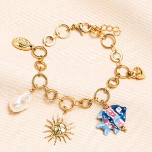 Stainless Steel Chunky Summer Charm Bracelet in Gold