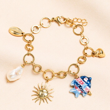 Stainless Steel Chunky Summer Charm Bracelet in Gold