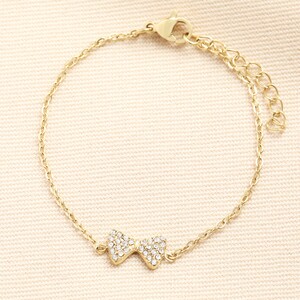Stainless Steel Crystal Bow Charm Bracelet in Gold