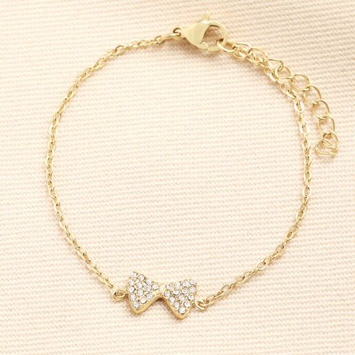 Stainless Steel Crystal Bow Bracelet in Gold