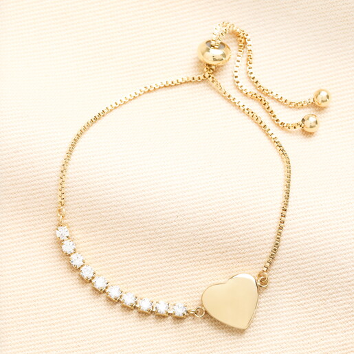 Stainless Steel Crystal Heart Charm Bracelet in Gold