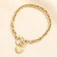 Stainless Steel T-Bar Heart Charm Bracelet in Gold