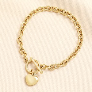 Stainless Steel Heart T-Bar Bracelet in Gold