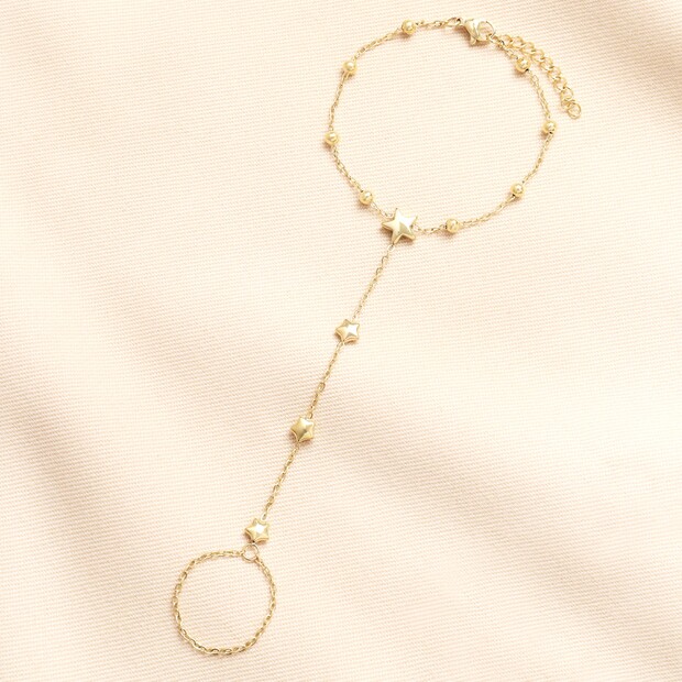 Stainless Steel Star Charm Hand Chain in Gold Stainless Steel Star Charm Hand Chain in Gold