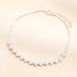 Sterling Silver Crystal Clover Beaded Bracelet