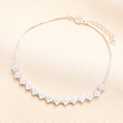 Sterling Silver Crystal Clover Beaded Bracelet