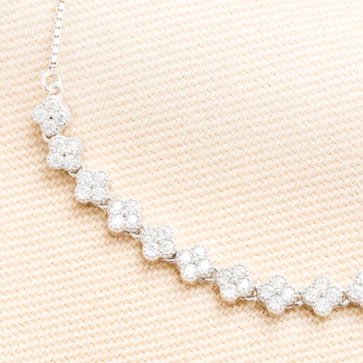 Sterling Silver Crystal Clover Beaded Bracelet