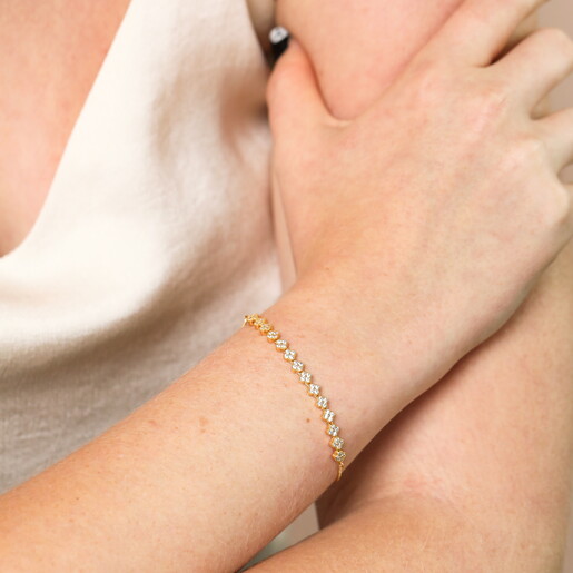 Sterling Silver Crystal Flower Bracelet in Gold