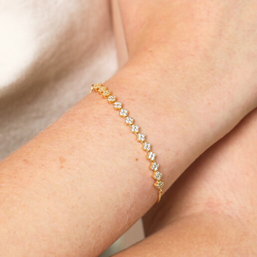 Sterling Silver Crystal Flower Bracelet in Gold