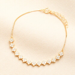 Sterling Silver Crystal Flower Bracelet in Gold