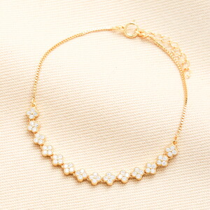 Sterling Silver Crystal Flower Bracelet in Gold