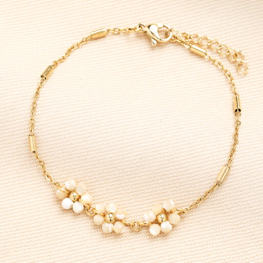 Triple Flower Barrel Chain Bracelet in Gold