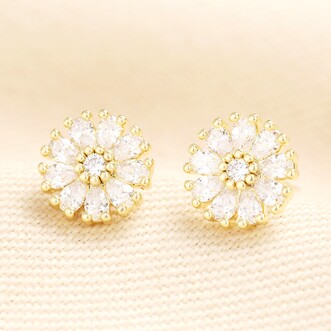Crystal Flower Burst Earrings in Gold
