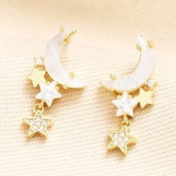 Mother of Pearl Moon & Star Earrings in Gold