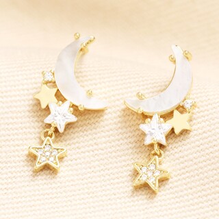 Mother of Pearl Moon & Star Earrings in Gold
