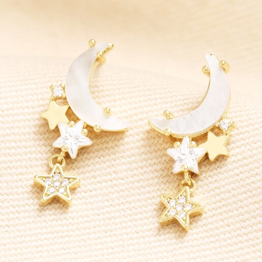 Mother of Pearl Moon & Star Earrings in Gold