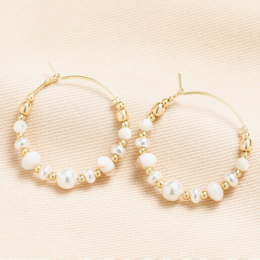 organic pearl hoop earrings in gold