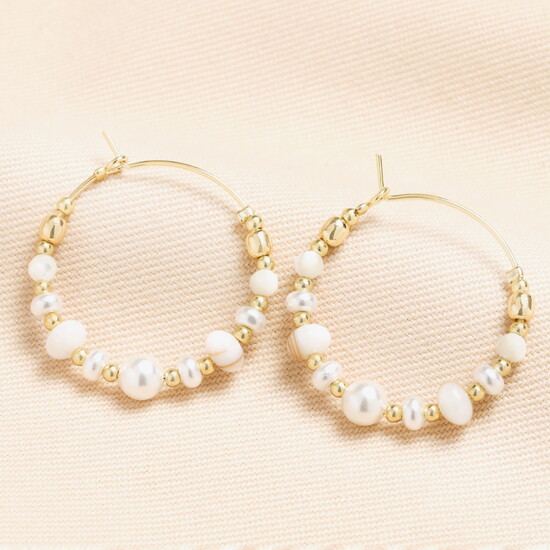 Organic Pearl Hoop Earrings in Gold