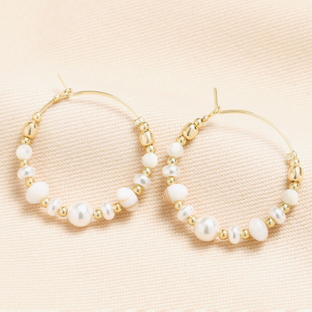 Organic Pearl Hoop Earrings in Gold