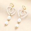 Stainless Steel Pearl Heart Huggie Drop Earrings in Gold