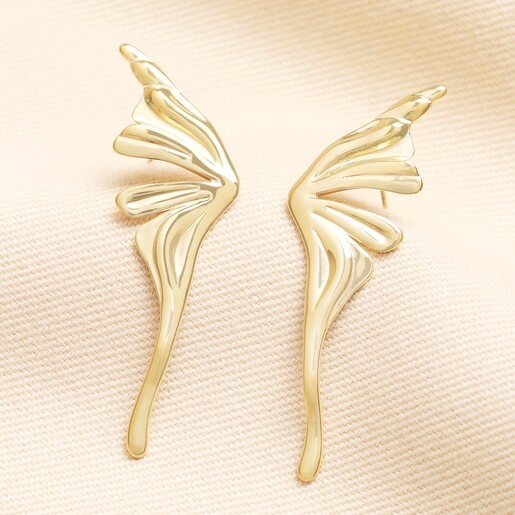 Stainless Steel Angel Wing Drop Earrings in Gold