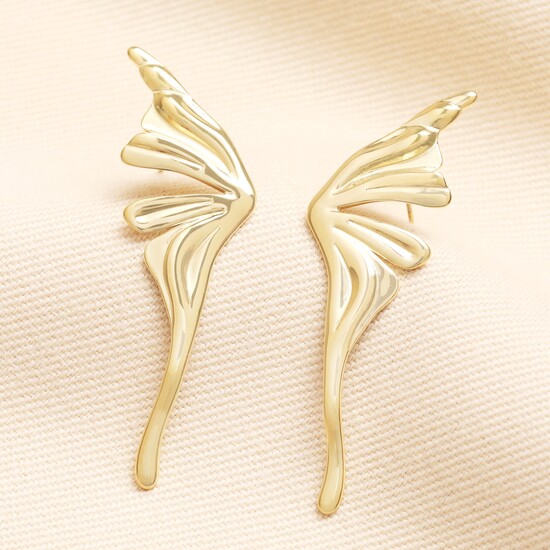 Stainless Steel Angel Wing Drop Earrings in Gold