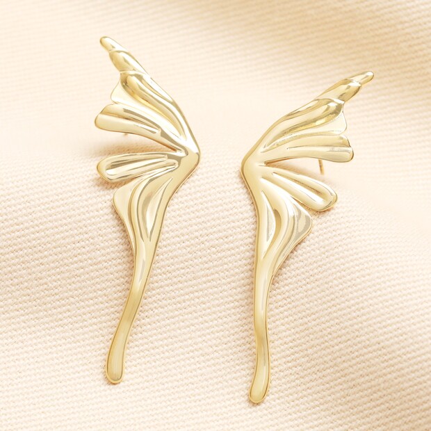 Stainless Steel Angel Wing Drop Earrings in Gold