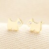 Stainless Steel Crystal Westie Dog Stud Earrings in Gold
