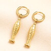 Stainless Steel Fish Charm Hoop Earrings in Gold