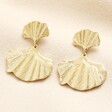 Stainless Steel Ginkgo Drop Earrings in Gold