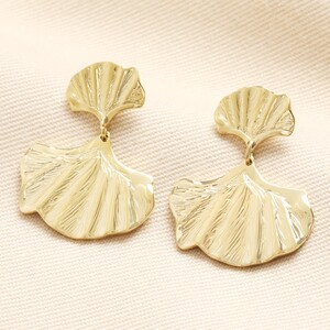 Stainless Steel Ginkgo Drop Stud Earrings in Gold