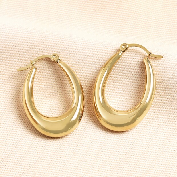 Stainless Steel Oval Hoop Earrings in Gold