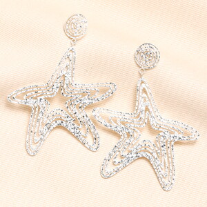 Stainless Steel Starfish Drop Earrings in Silver