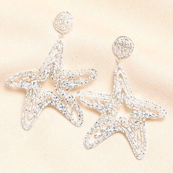 Stainless Steel Starfish Drop Earrings in Silver