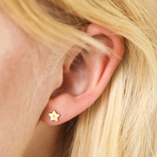 Stainless Steel Tiny Star Stud Earrings in Gold