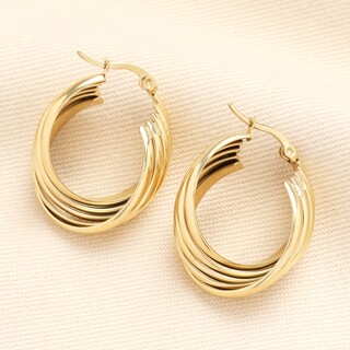 Stainless Steel Twisted Hoop Earrings in Gold