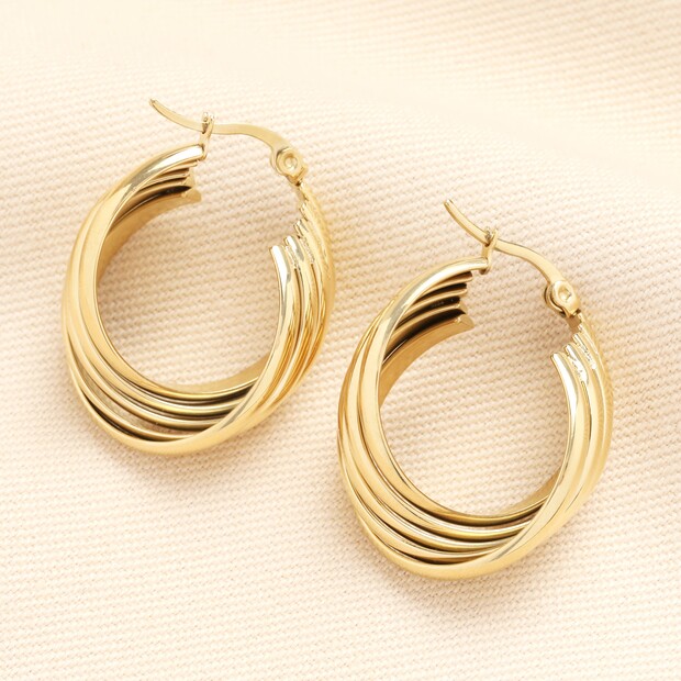 Stainless Steel Twisted Hoop Earrings in Gold Stainless Steel Twisted Hoop Earrings in Gold